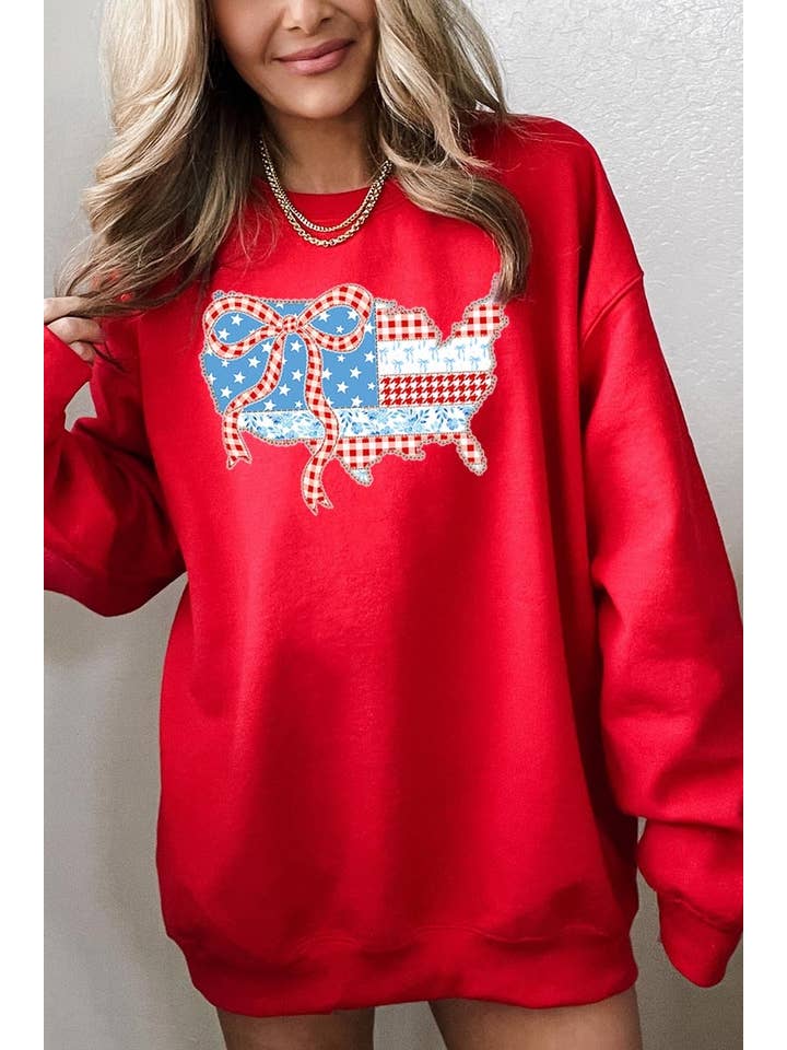 Pink Irene Wholesale - Wholesale Shirt - Women's - USA Map Patchwork Graphic Sweatshirt9