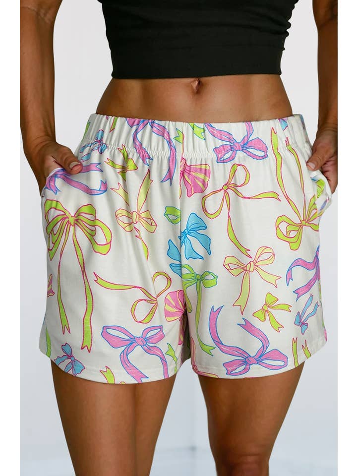 As shown Abstract Bow Print Shift Shorts With Pockets | S-XL for wholesale on Faire