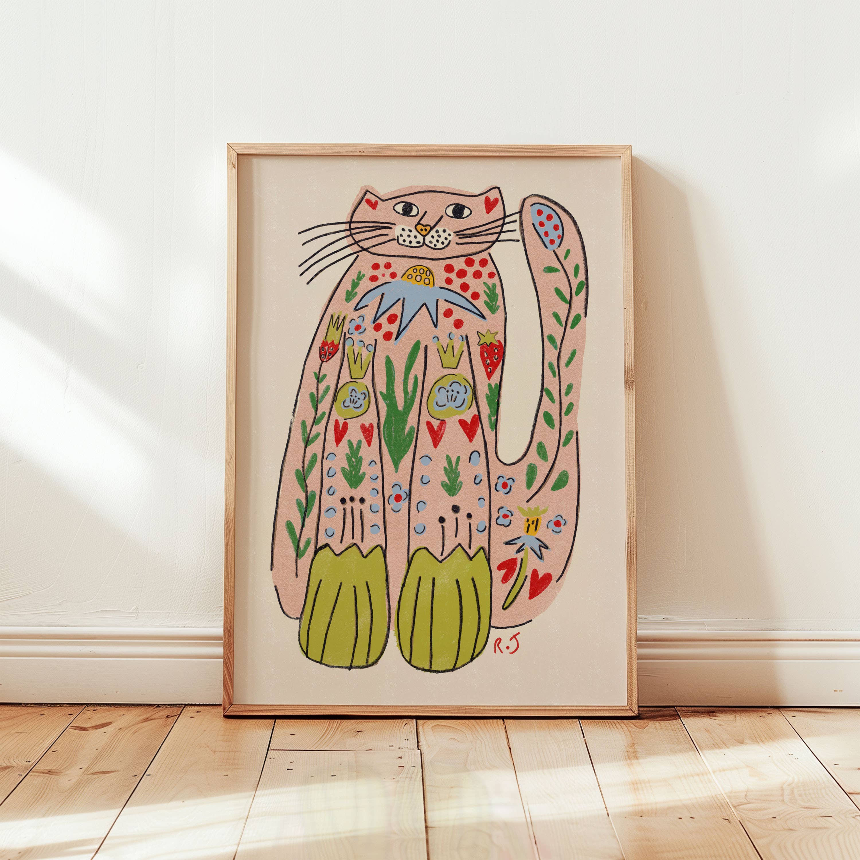 Rebecca Joy Ltd – wholesale Art print – 'Folk Cat' | Colourful | Modern Folk | Playful Print
