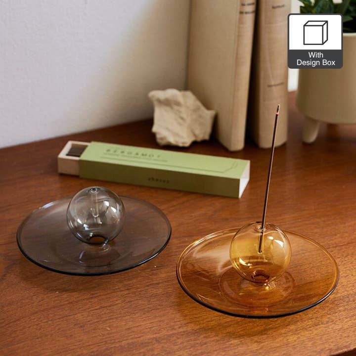 Glass Incense Holder with Ash-Catching Tray (2 Colors) for wholesale by shesay