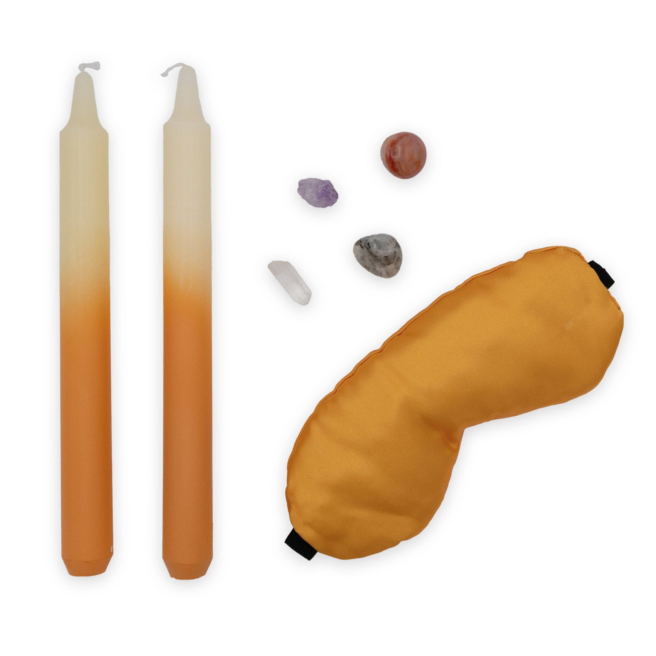 Robert Frederick Ltd - Wholesale Meditation Supplies - Saje Happy Candle, Crystal & Eye Mask Set - Includes Two Candles And Four Crystal Stones1