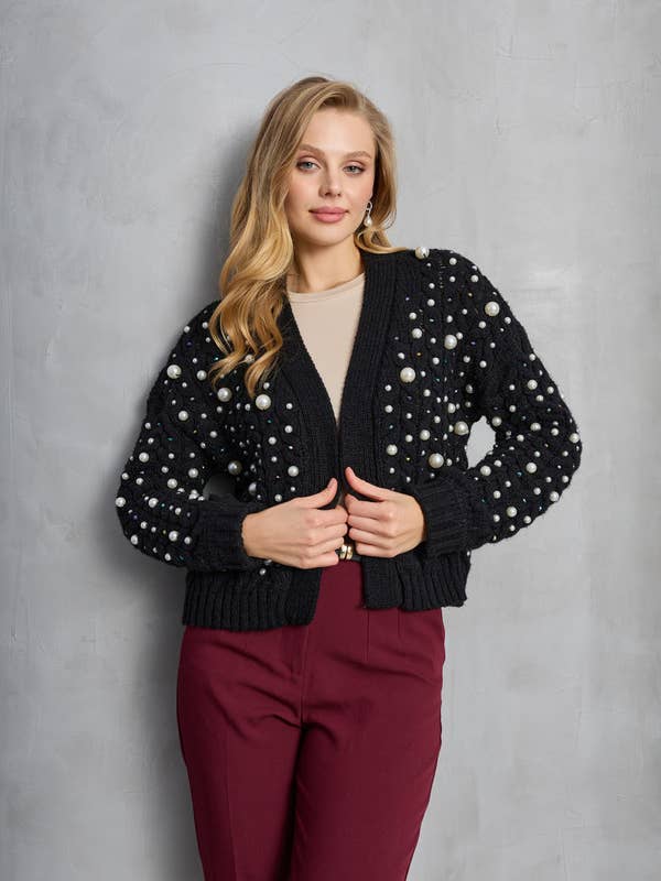 Cardigan a maglia intrecciata Deco Pearl per la vendita all'ingrosso da parte di SAACHI