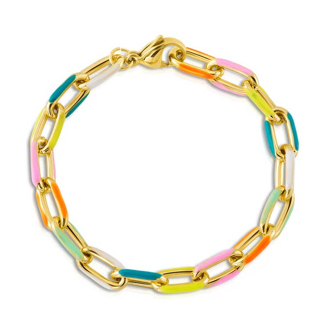NEON FUN PAPERCLIP BRACELET, GOLD- OVAL LINKS for wholesale by JEN HANSEN