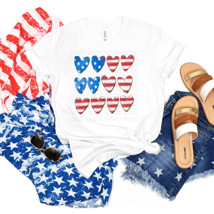 American Flag Hearts DTF Transfer for wholesale by Flawless Transfers