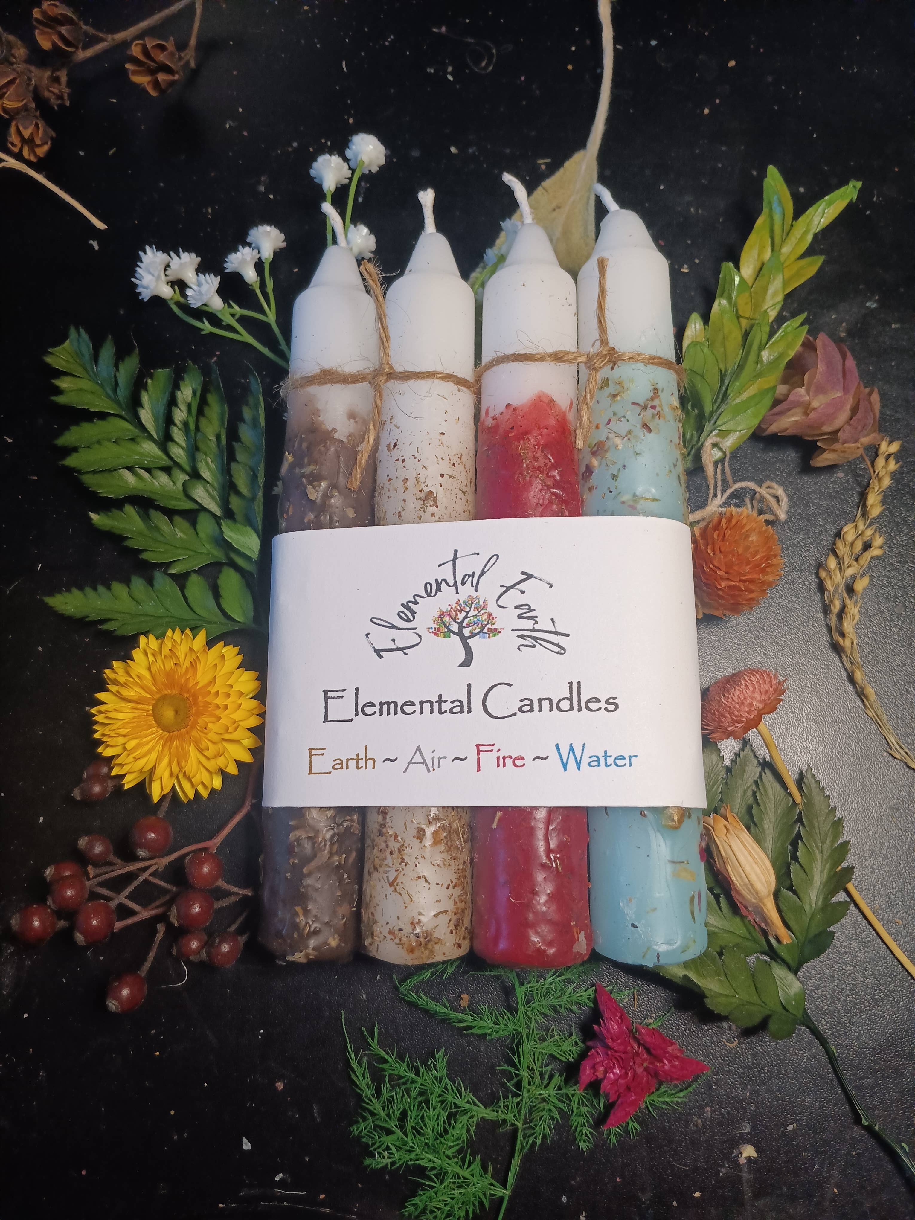 Elemental Earth Shop - Vente Bougies/bougeoirs coniques - Ensemble de bougies de 6 pouces à intention herbacée élémentaire6