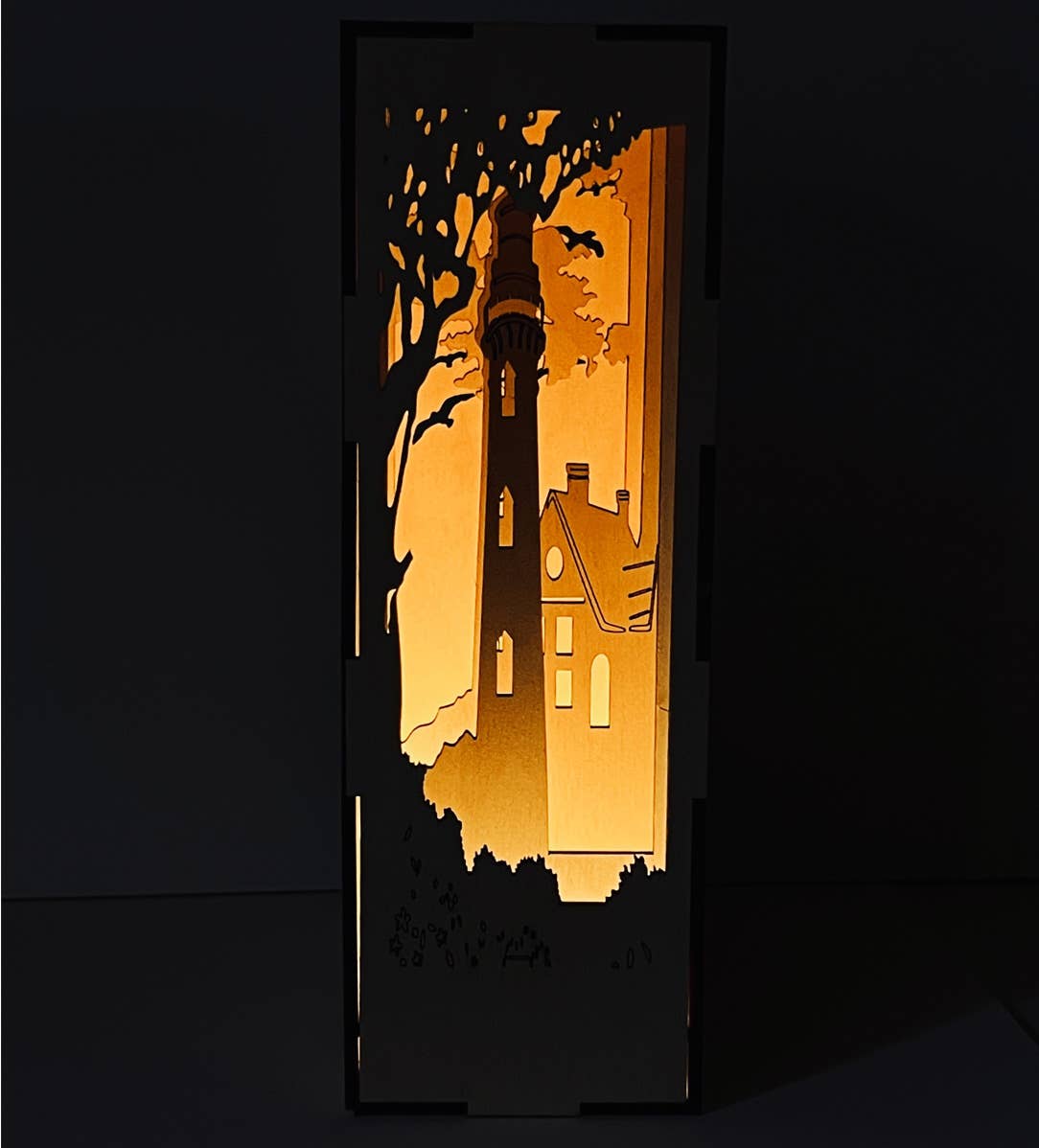 Squirrel Tacos Papercuts - Wholesale Bookend - Coastal Book Nook with LED light - Beach Lighthouse1