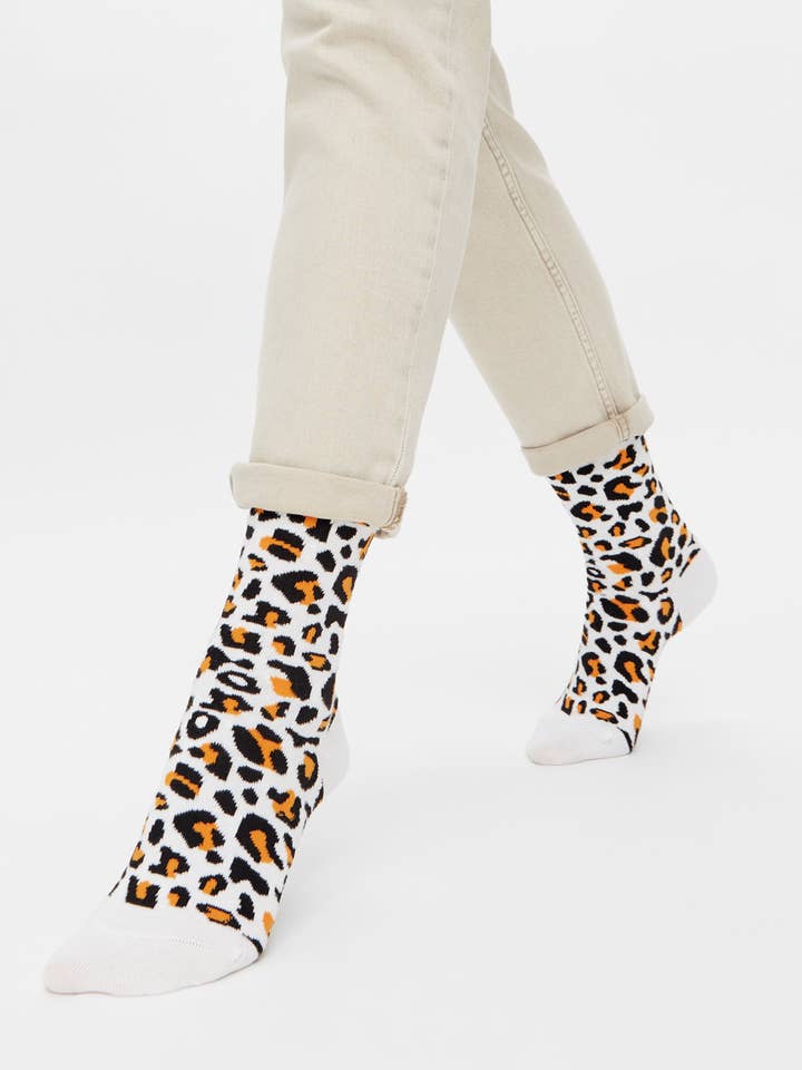 Leopard Socks - White Socks with Animal Print Leopard for wholesale by Natural Vibes