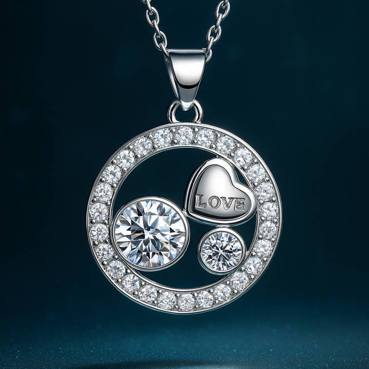 14k White Gold Plated CZ Diamond Round Pendant Necklace for wholesale by Sephla
