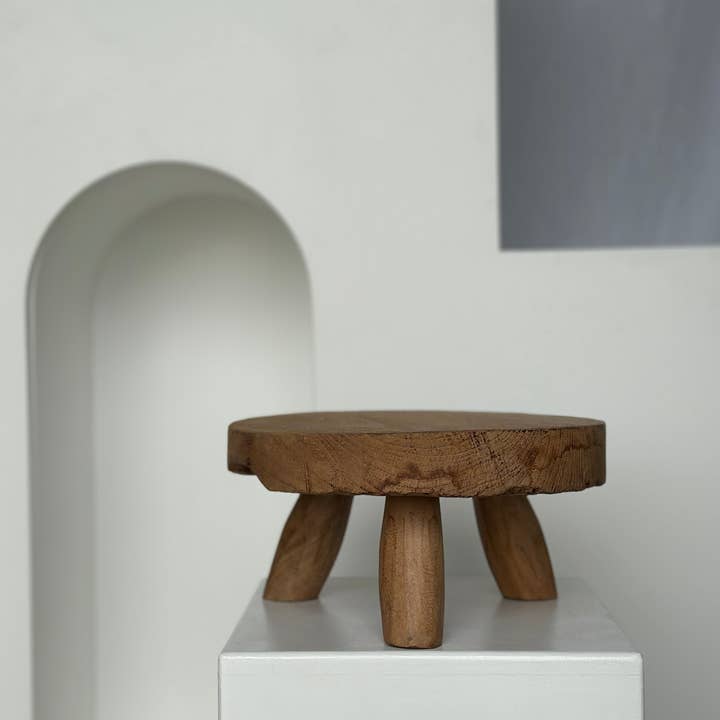 Office Objets - Wholesale Stool - Small low three-legged stool in upcycled blond teak D:30 H:15100