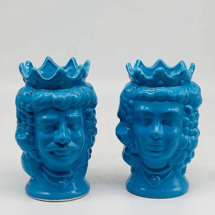 DD Ceramiche Siciliane - Wholesale Decorative Figurine - Pair of Moro Heads Kalat Frutta Ceramica Caltagirone cm H.14 L.9 Handcrafted VARIOUS COLORS2