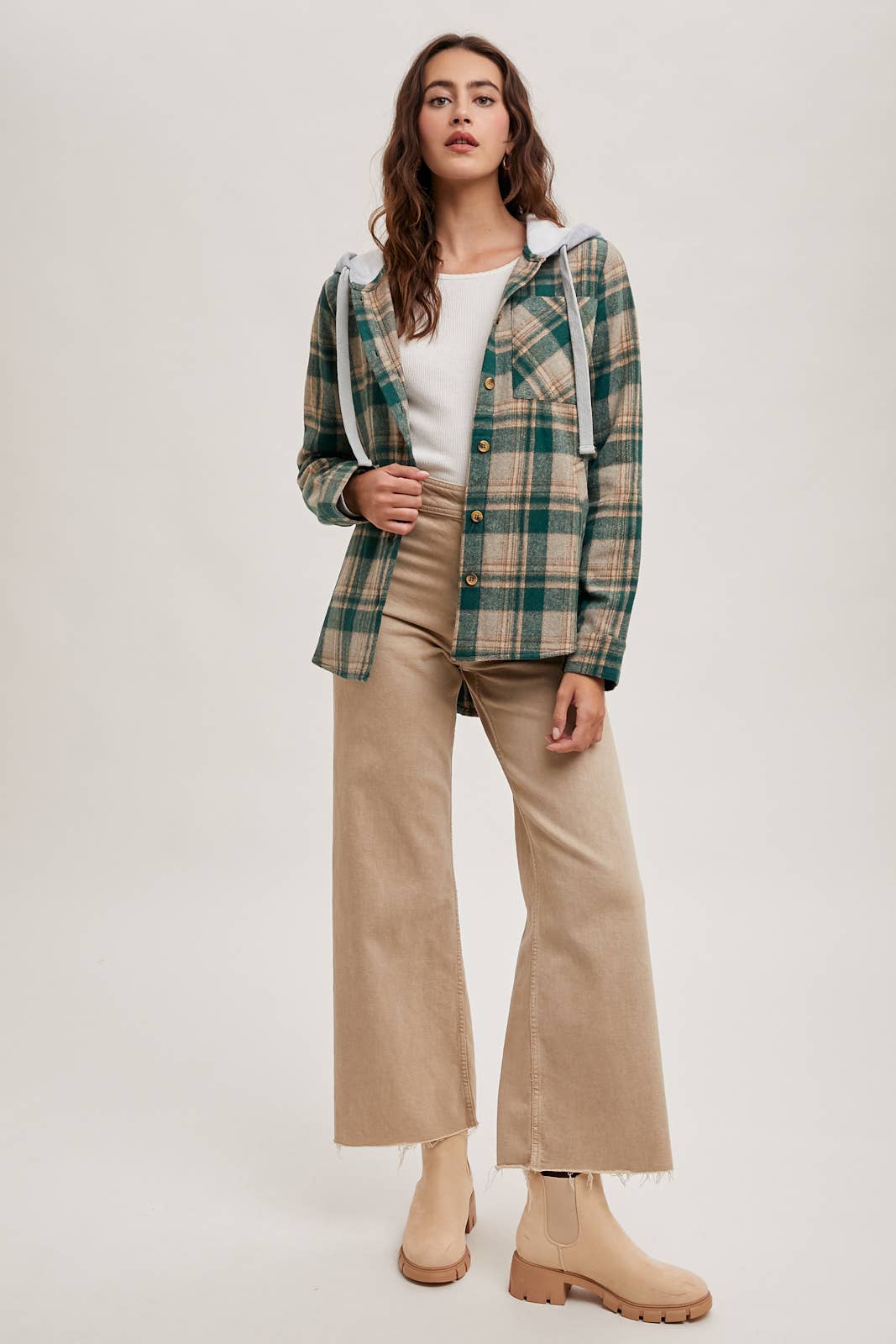 Bluivy – wholesale Shirt Jacket/Shacket - Women’s – HOODED FLANNEL BUTTON FRONT SHIRT JACKET21