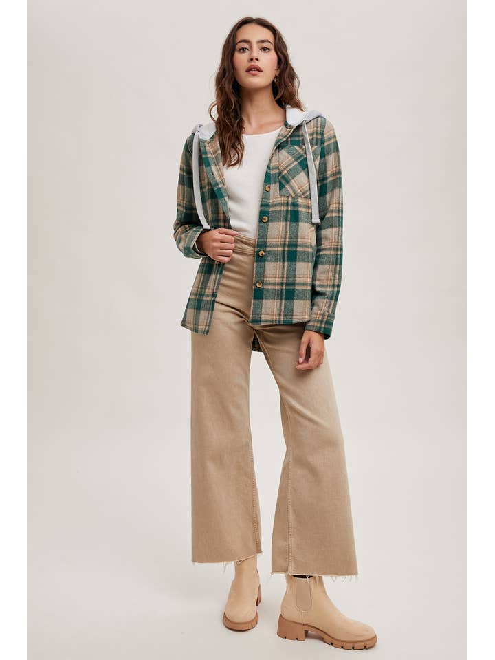 Bluivy – wholesale Shirt Jacket/Shacket - Women’s – HOODED FLANNEL BUTTON FRONT SHIRT JACKET22