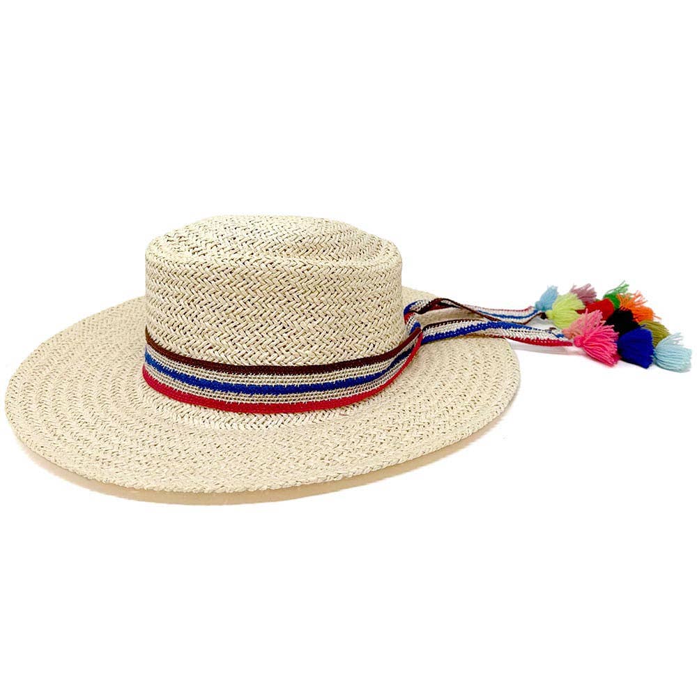 Sensibling Corp. – wholesale Hat accessory – Women's – Striped Crochet Tassel Tip Hat Band3