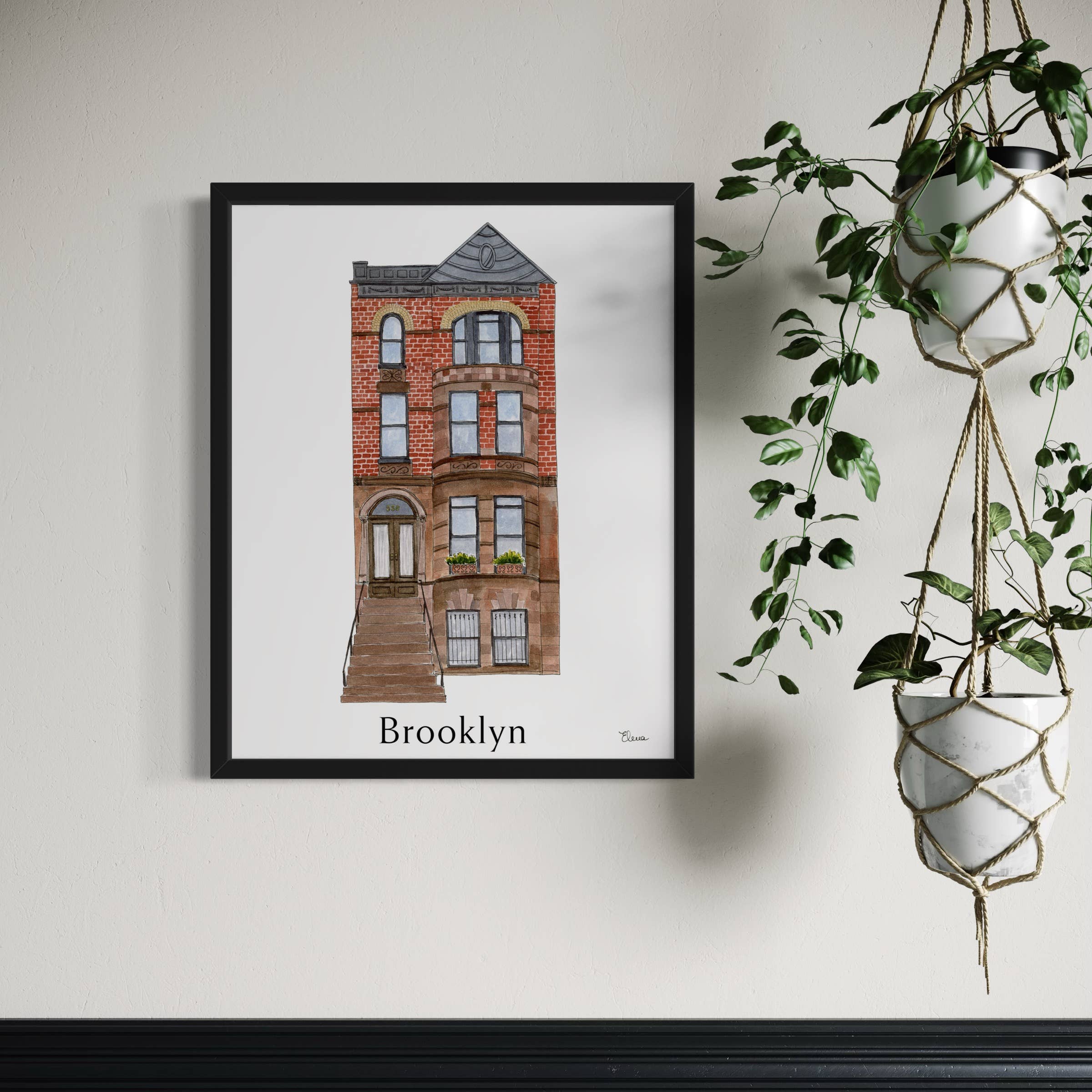 Pintalustika - Joyful Urban Illustrations - Wholesale Art Print - Brooklyn Brownstone Art Print, New York City1