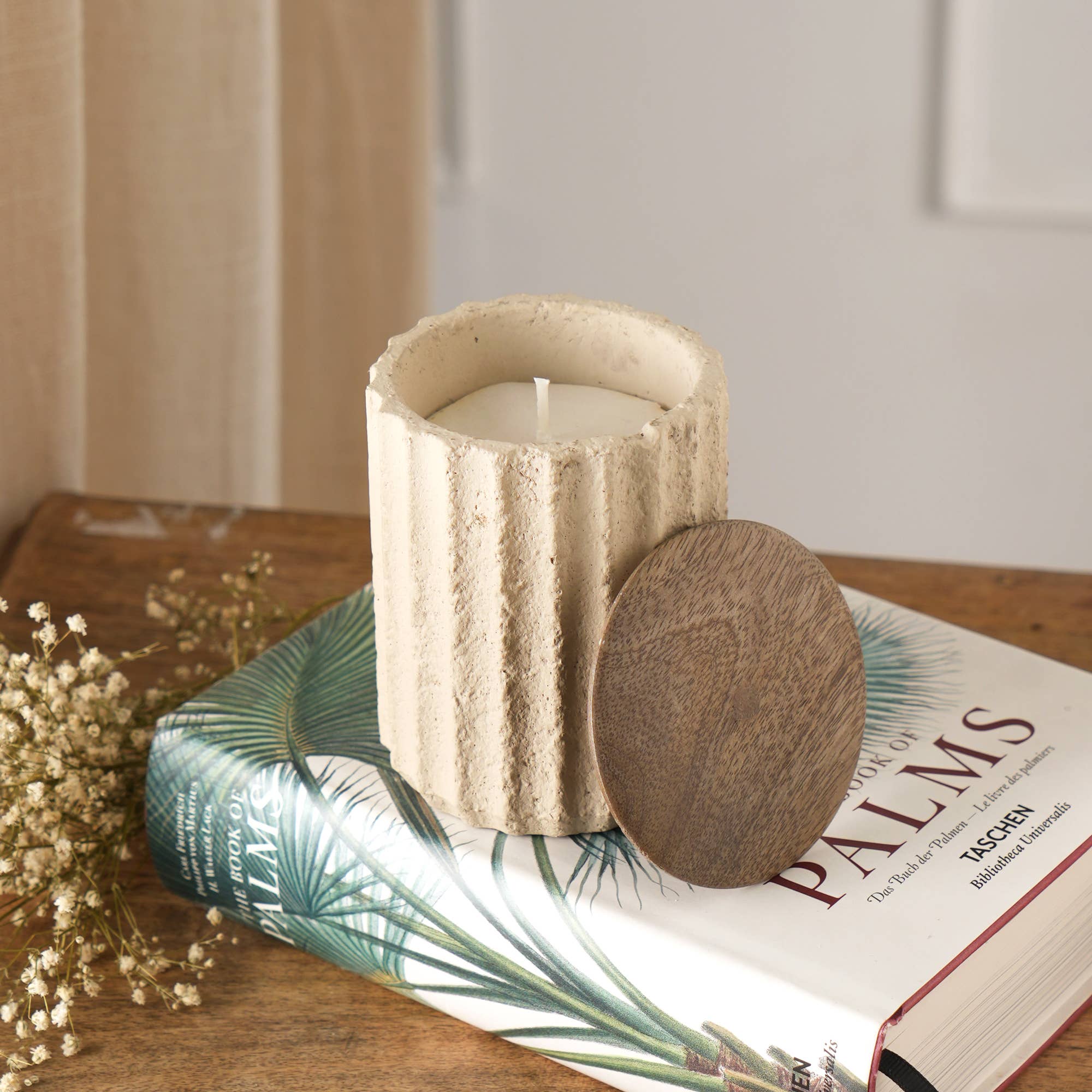 Beige 6 oz Christmas Candle | Wax Fill Candle with Wooden Lid for wholesale on Faire