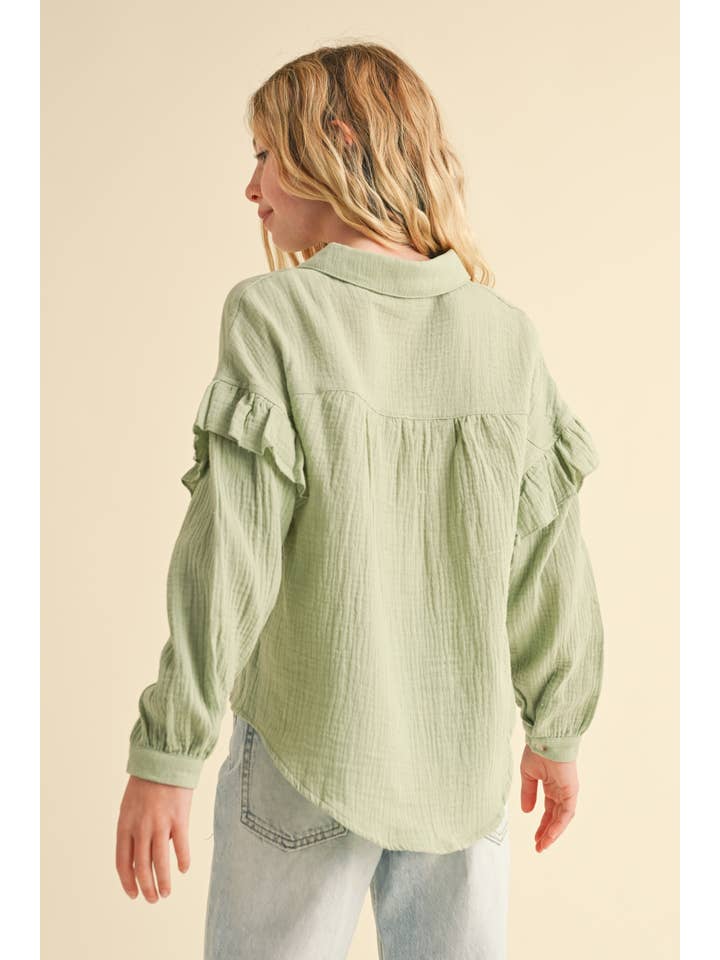 heart and arrow - Wholesale Button Down Shirt - Kids - TWEEN KIDS GIRLS DROP SHOULDER LONG SLEEVE TOP (7-14)
