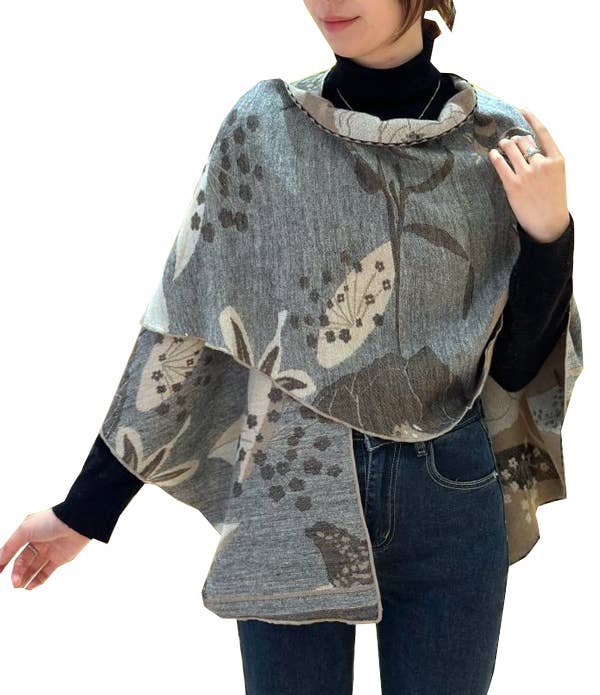 Winding River - Wholesale Wrap - Women's - Shawl Tan Garden Reversible Short Loop Wrap1