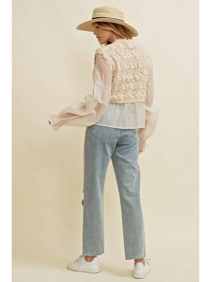 Cloud Ten - Wholesale Knit Top - Women's - CSW11746A - CROCHET LAYERED TOP