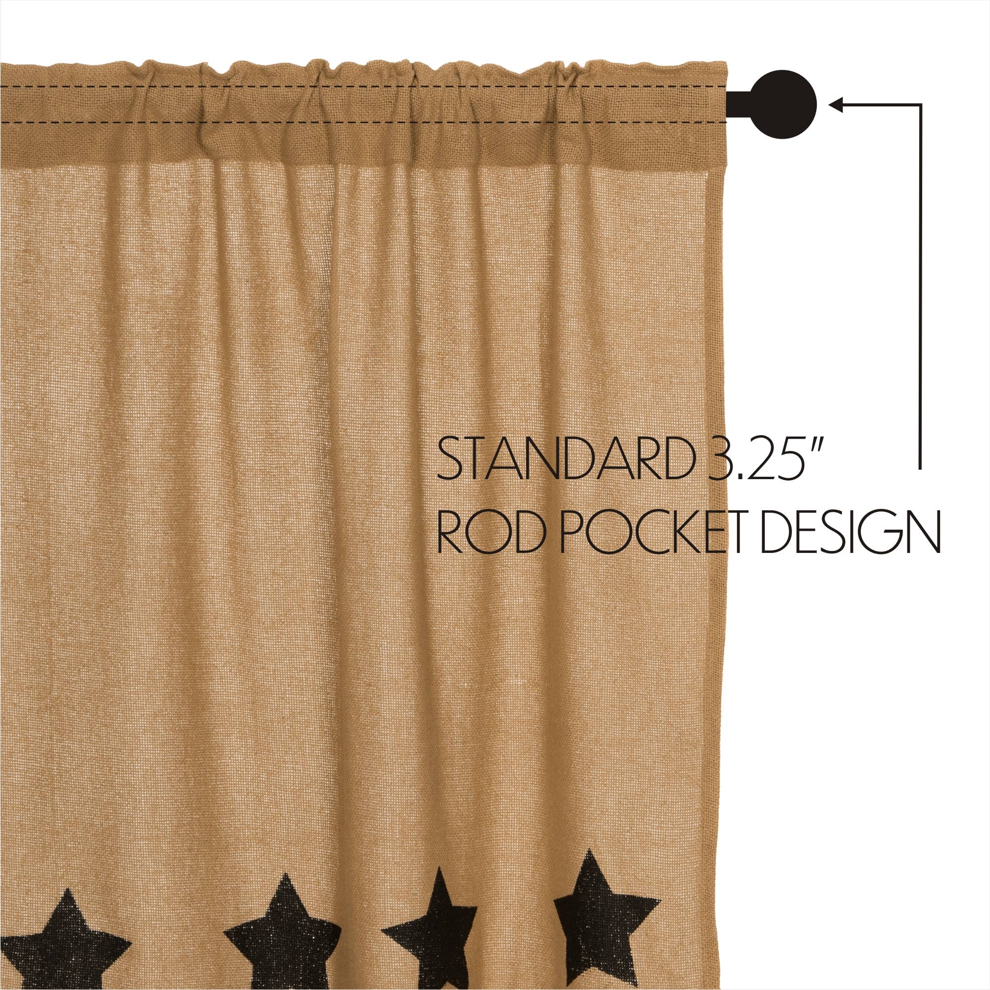 VHC Brands - Wholesale Valance - Burlap w/Black Stencil Stars Valance 16x725