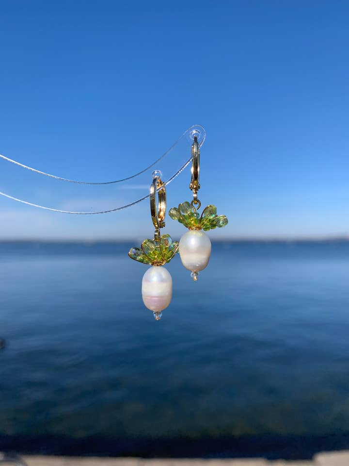 Beaded Pearl Radish Dangle Earrings for wholesale by HolyGuacamolly