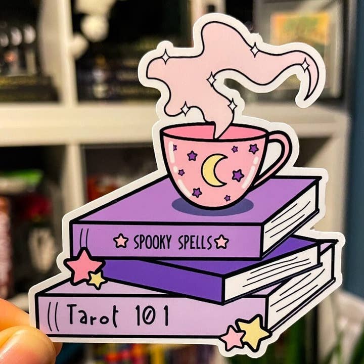 Tarot Spell Book Tea Witchy Book Tea Kawaii Pastel Laminated for wholesale by Treasured Tropes Paper Co