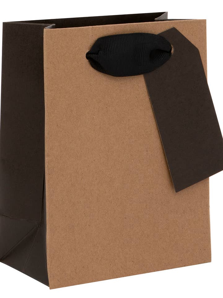 Petit sac cadeau nervuré kraft/noir pour la vente par Glick