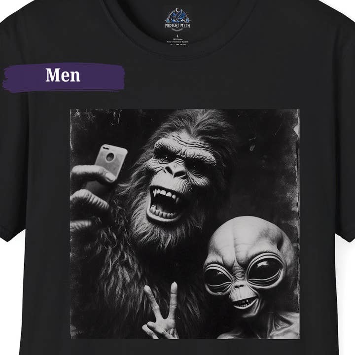 Vintage Selfie Alien Bigfoot Shirt Funny Bigfoot Merch Men's for wholesale by Midnight Myth