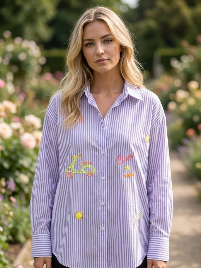 Skjorte med farverige broderier for engroshandel hos VICTORIA&ISAAC