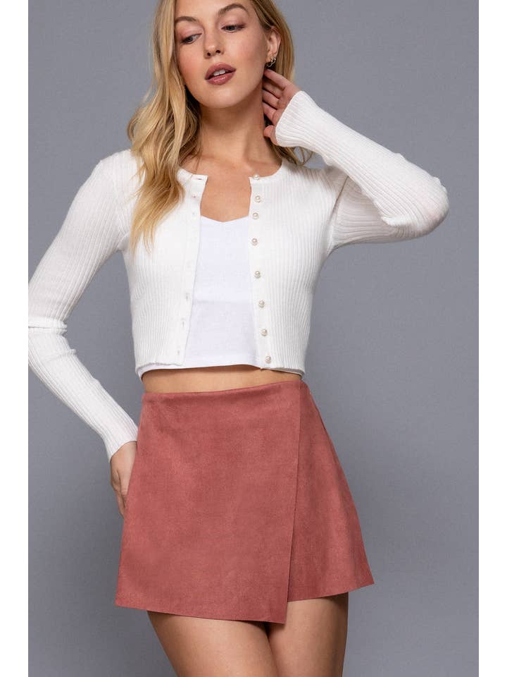 PNK sienna pink Front Wrap Faux Suede Short Pants for wholesale on Faire