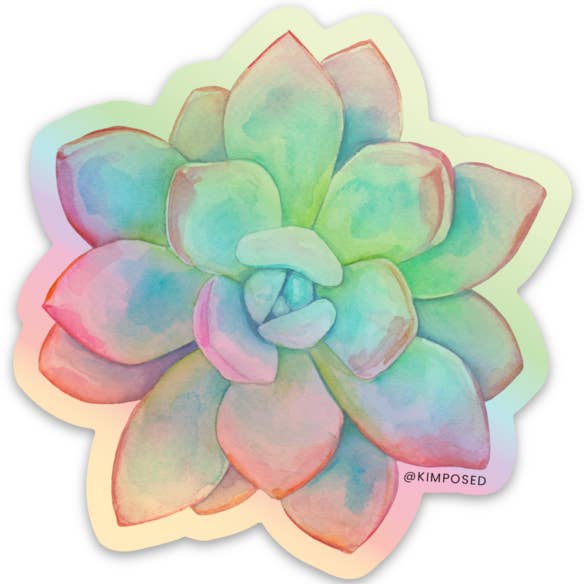 Holographic Pastel Succulent Sticker for wholesale by Kimposed