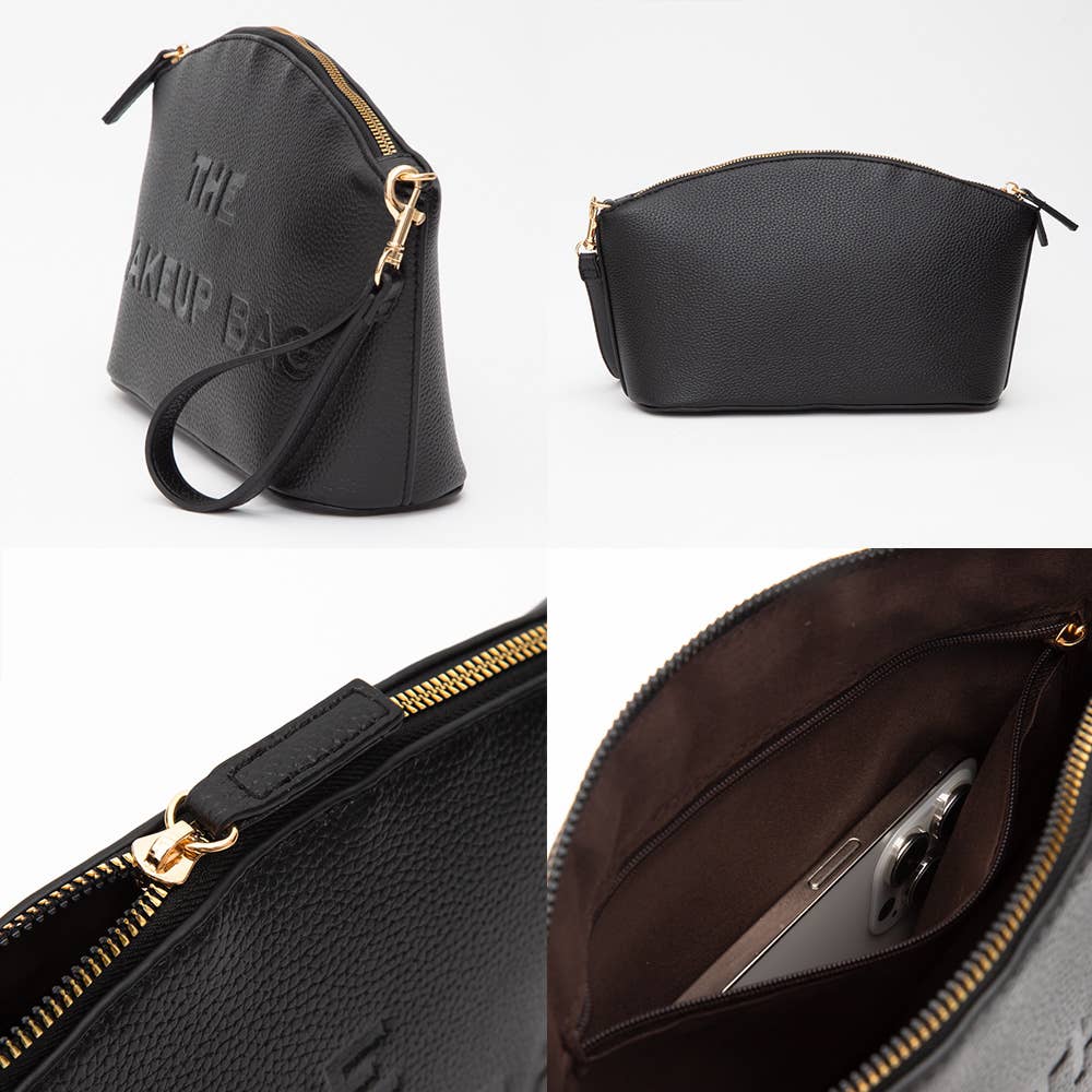 Sensibling Corp. - Wholesale Make-up tas/toilettas - Make-uptasje van kunstleer met opdruk "THE MAKEUP BAG" en polsriem1