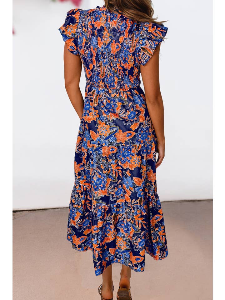 Aapparella - Wholesale Dress - Women's - Women Boho Floral V Neck Ruffle Tiered Maxi Dress | S-XL