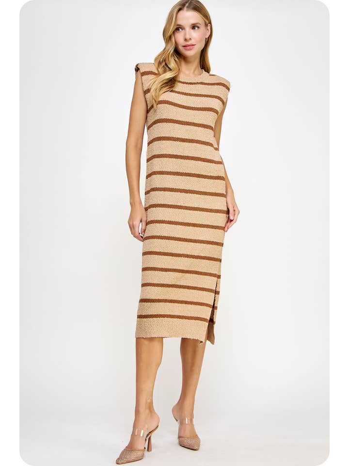 Strut & Bolt - Wholesale Dress - Women's - Shoulder Pad Sleeveless Textured Striped Knit Dress22