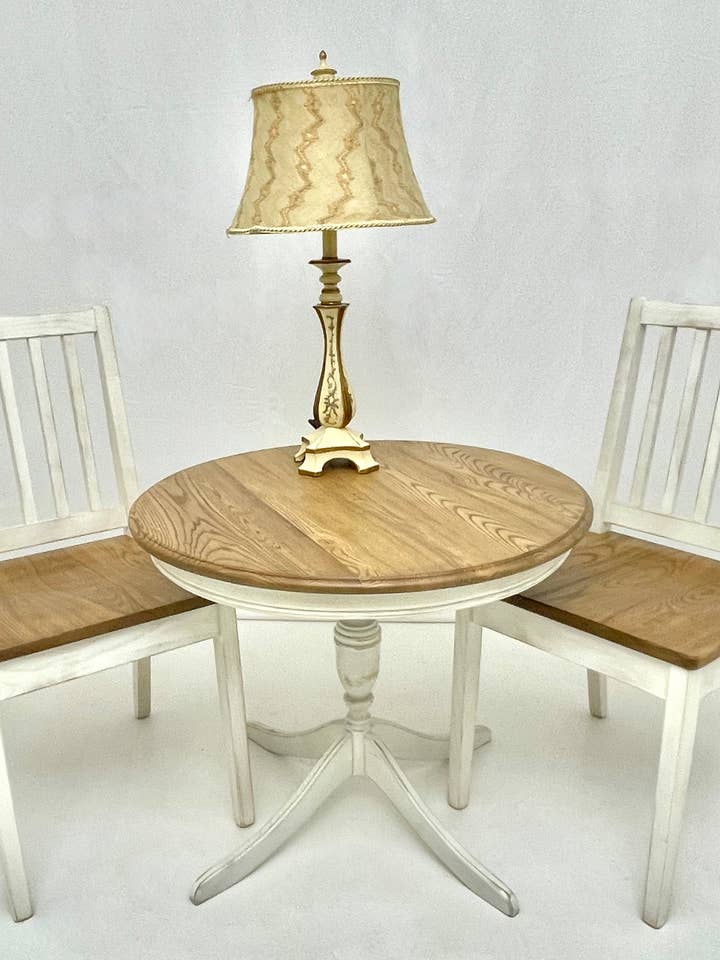 Round end table, coffee table, french cottage, farmhouse for wholesale by Oak & Post Furniture
