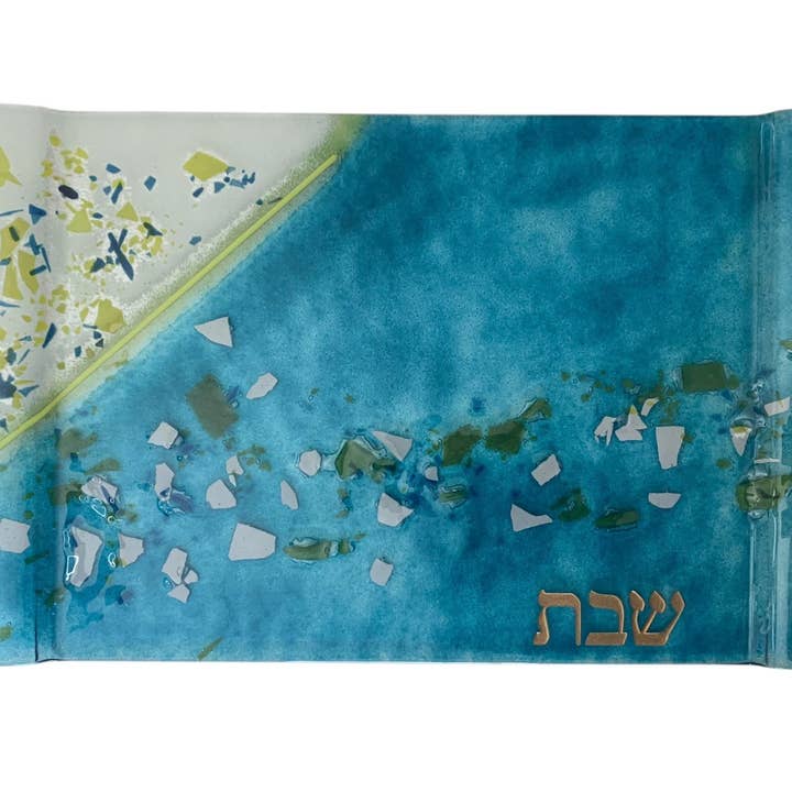 Challah Tray - Confetti - Handmade Fused Glass - Judaica for wholesale by Calypso Chile
