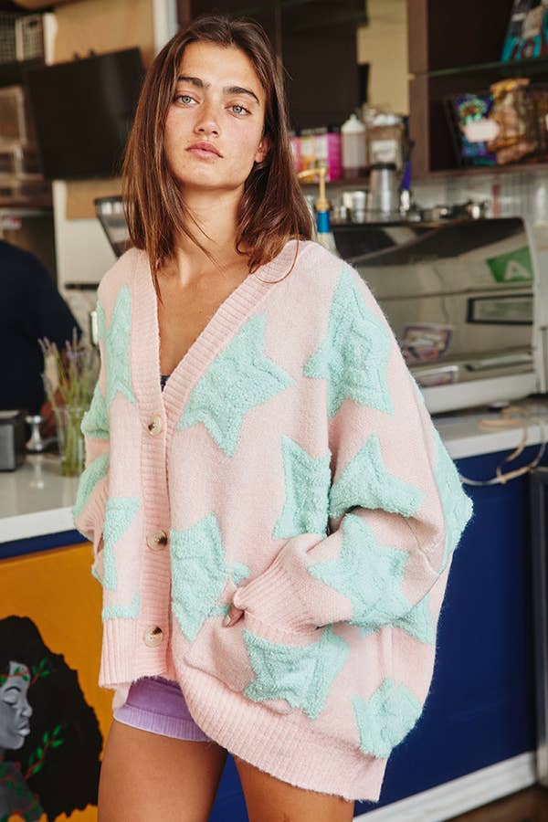 BUCKETLIST INC - Wholesale Cardigan - Women's - IT1670 Oversized Star Pullover Sweater Cardigan60