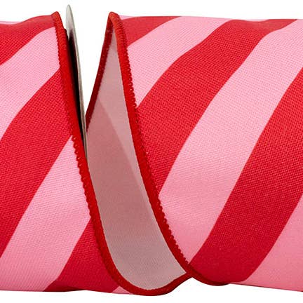 Diagonal Stripe Jumbo Bright Canvas Wired Edge, Pink/red for wholesale by RELIANT RIBBON
