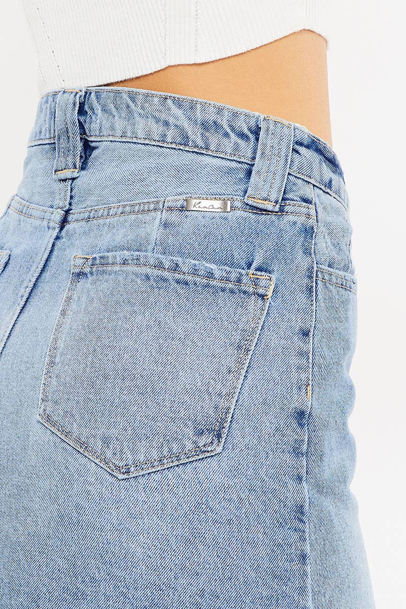 MEDIUM HIGH RISE FRAYED HEM DENIM MINI SKIRT-KC8699M for wholesale on Faire6