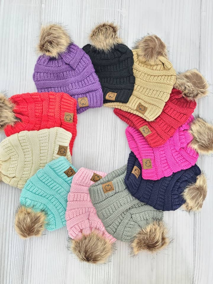 Pom Pom Beanie Hats - Kids Black Friday Deal for wholesale by Clover Cottage