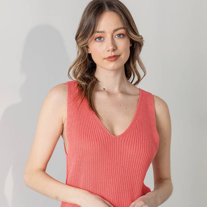 V NECK SLEEVELESS SWEATER TOP for wholesale by Gypsie Jane