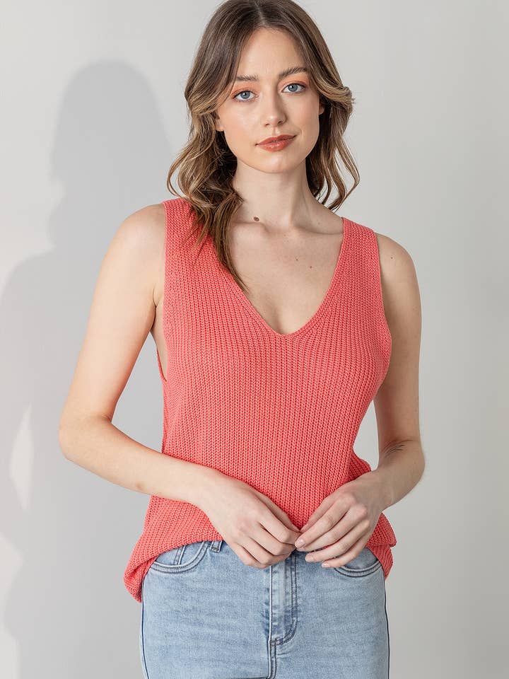 V NECK SLEEVELESS SWEATER TOP for wholesale by Gypsie Jane