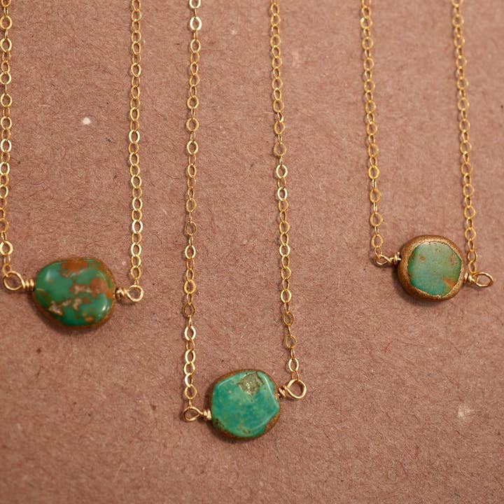 14K Gold Filled Natural Turquoise Necklace || December for wholesale by Daddy Daughter Jewelry