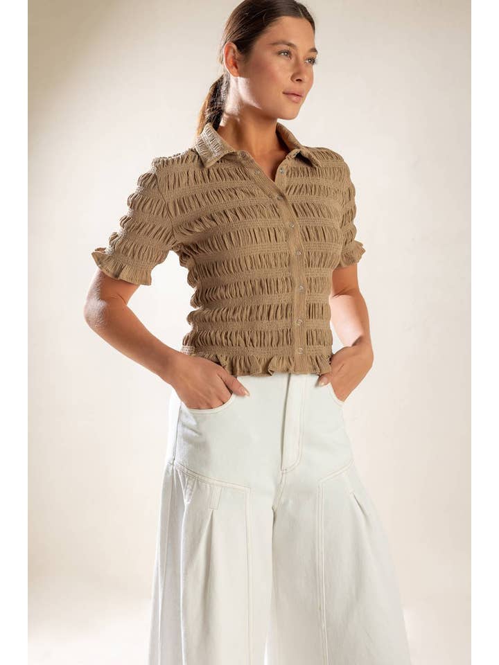 A textured woven top - FT1430 TAUPE for wholesale on Faire