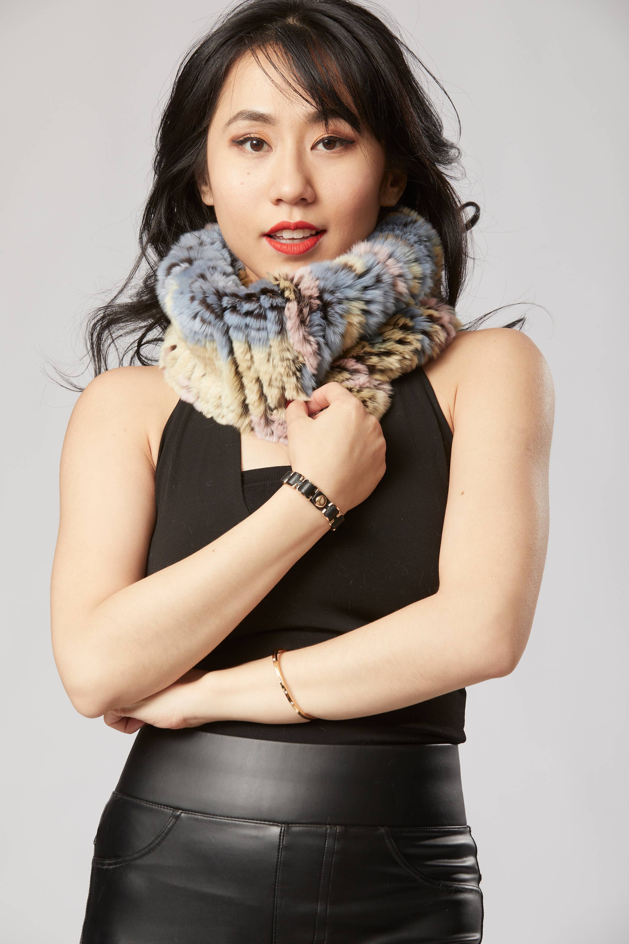 Opulence Fluff - Wholesale Scarf - Women's - Griselle Shrug/ Cape/ Scarf - Multi Blue, Yellow, Beige1