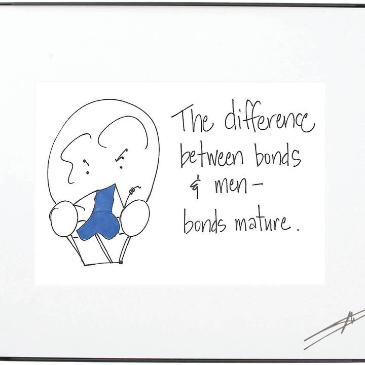 Ingelijste kunstdruk - 'Het verschil tussen obligaties en mannen' voor wholesale door Mary Phillips Designs