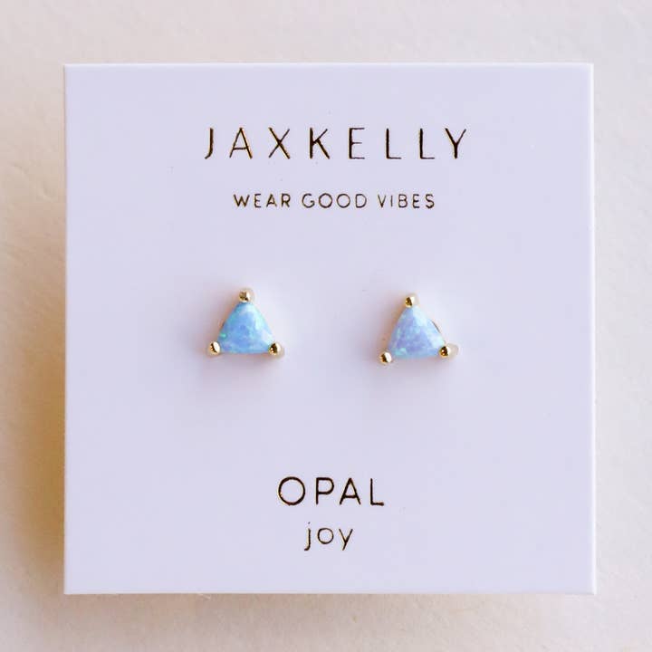 JaxKelly - Wholesale Stud/Post Earrings - Mini Energy Gem - Fire Opal - Gold Earrings0