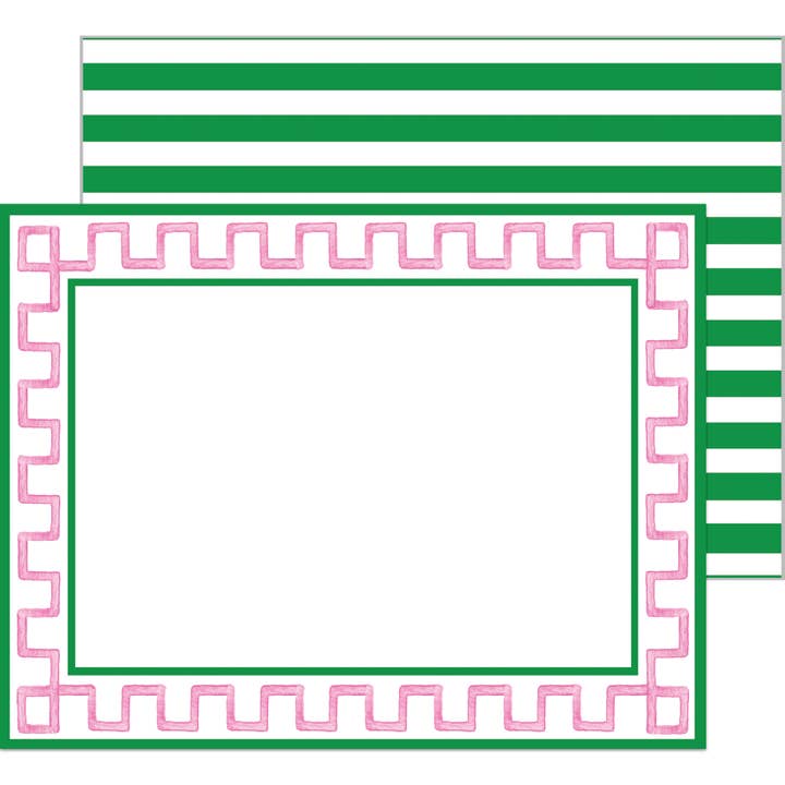 In Stock Flat Notecard Set of 10 | Pink Greek Key Border for wholesale by WH Hostess Social Stationery