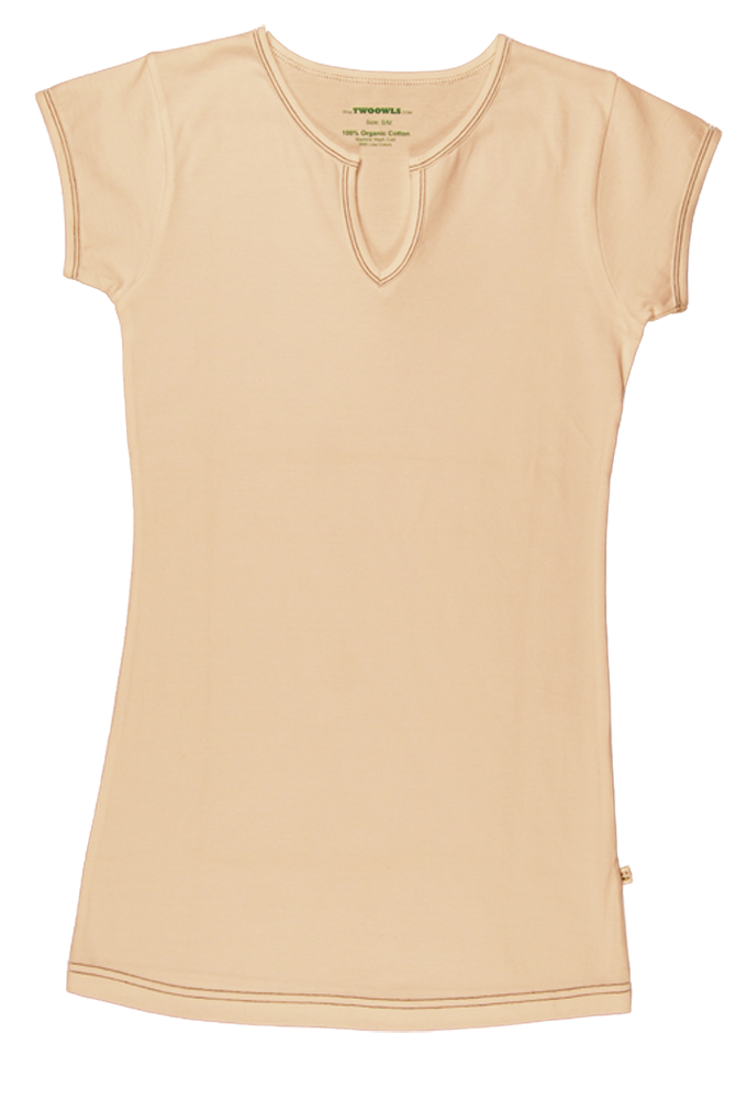 TwOOwls Short Sleeve Tee-100/% organic cotton Brown with blue stitching