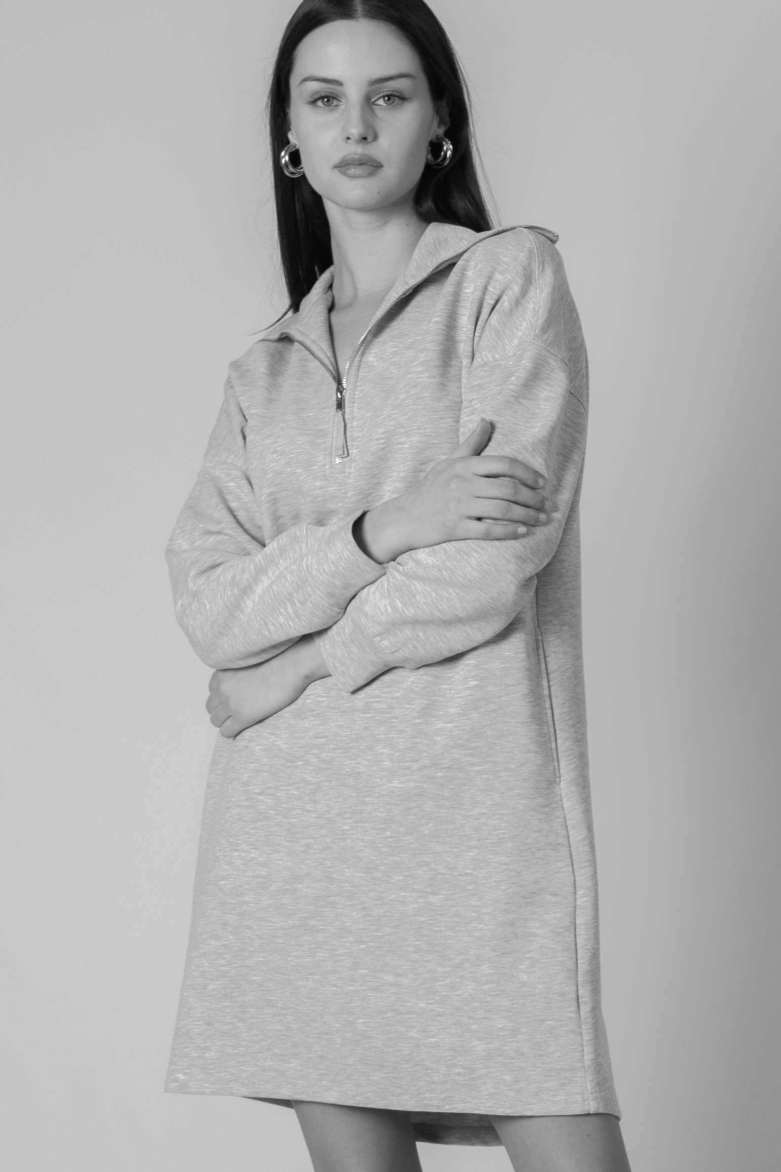 P. CILL - Wholesale Dress - Women's - P. CILL Butter Modal Quarter Zip Up Long Sleeve Dress10