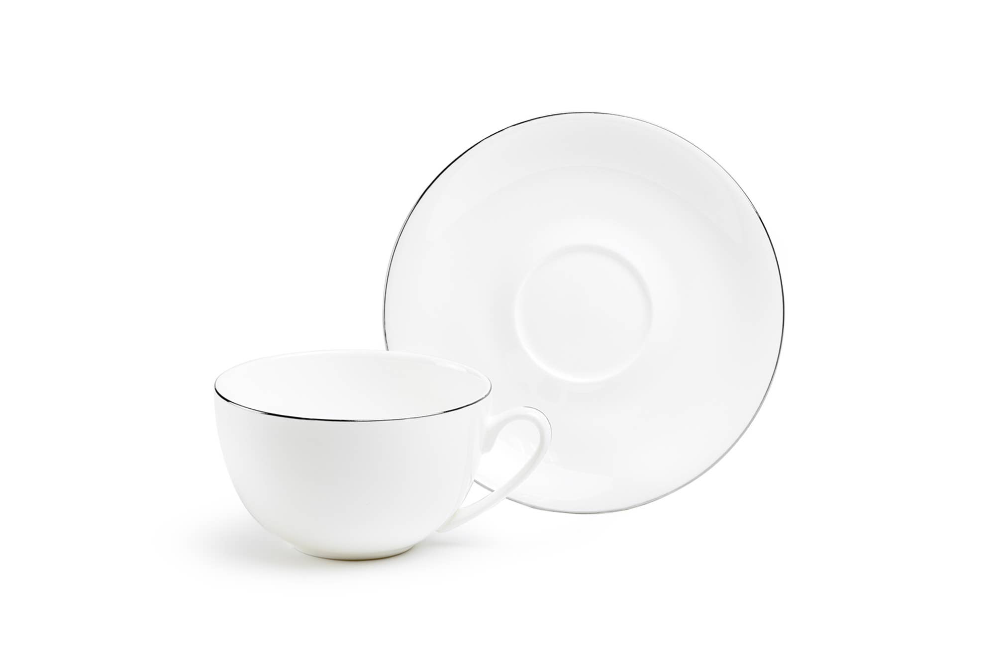 Grace Teaware - Vente Tasse à café/thé - Tasse et soucoupe en porcelaine fine Silver Rim Blanc 10oz2